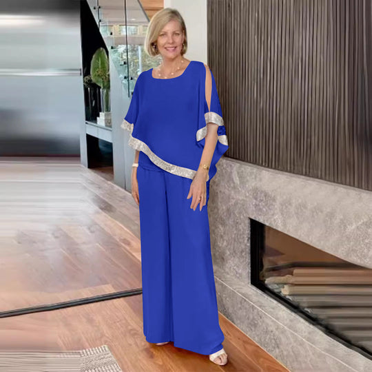 Damen elegantes Zweiteiler-Outfit mit luftiger Bluse und weitem Hosenstil Nord Taschen