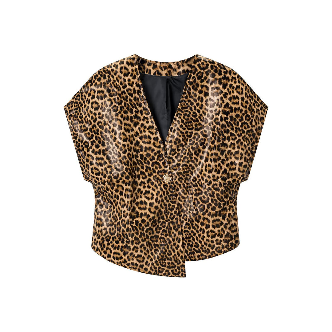 Damen Taillierte Blazerweste mit tiefem V‑Ausschnitt und Leopardenmuster Nord Taschen
