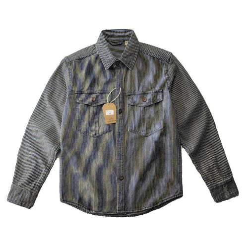 Herren Leichte gestreifte Denim-Worker-Hemdjacke mit aufgesetzten Pattentaschen Nord Taschen