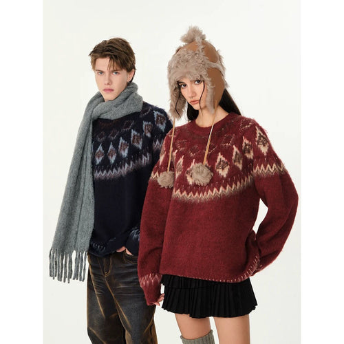 Damen Grobstrickpullover mit grafischem Design Nord Taschen