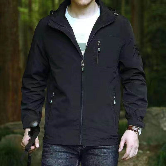Herren Atmungsaktive Trekking‑Shelljacke mit Kapuze, Brusttasche & Reißverschlusstaschen Nord Taschen