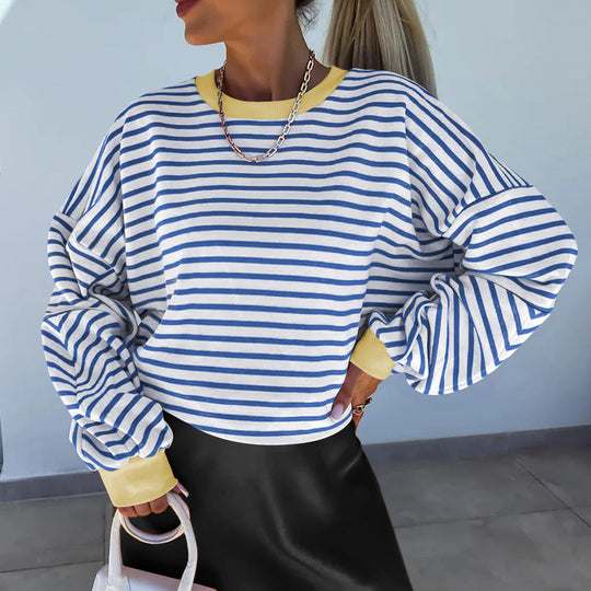 Damen lässiges gestreiftes Sweatshirt mit Boxy-Schnitt und kontrastierenden Abschlüssen Nord Taschen