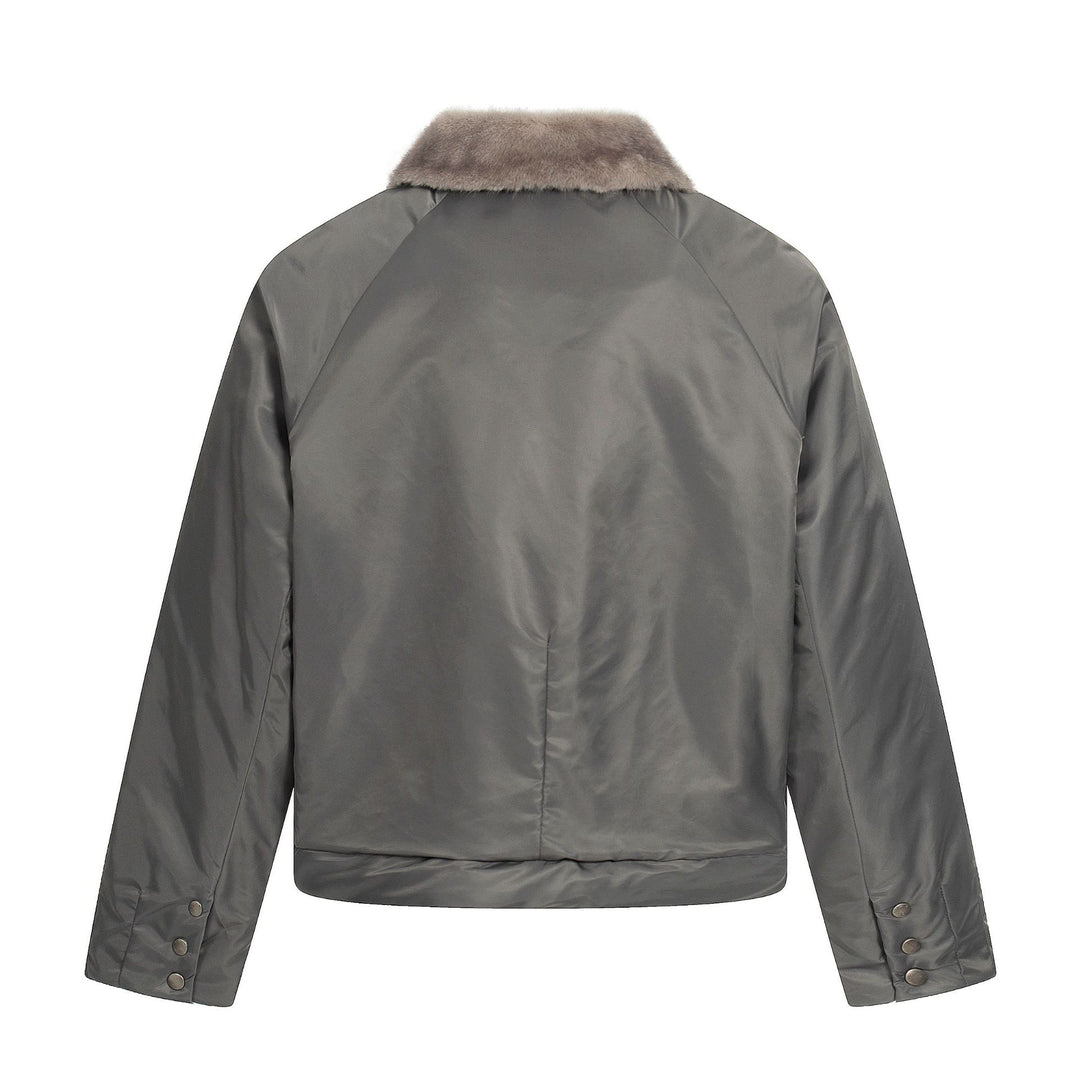 Damen Kurz geschnittener gesteppter Blouson mit Webpelzkragen Nord Taschen