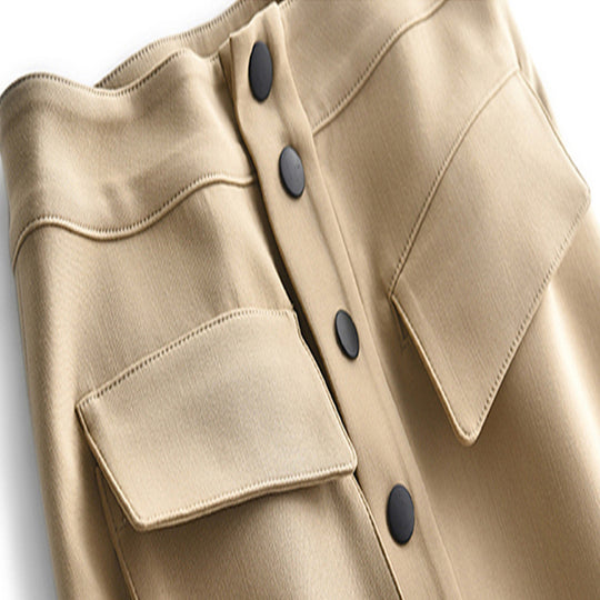 Damen Hochtaillierter Midirock mit Frontknopfleiste & Aufgesetzten Taschen Nord Taschen