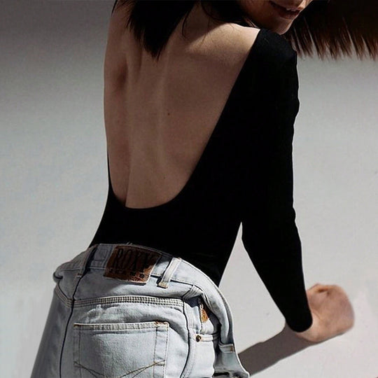 Damen figurbetonter Langarm-Bodysuit mit hohem Rundhals, nahtloser Passform und stretchigem Jersey Nord Taschen