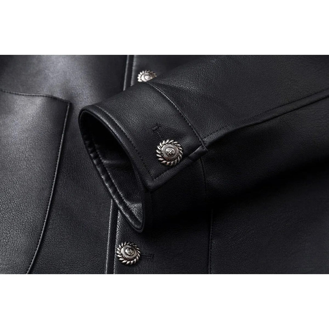 Herren Minimalistische Kunstleder-Überhemdjacke mit feiner Narbung, Metallknöpfen & geradem Schnitt Nord Taschen
