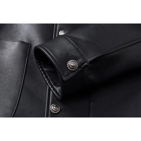 Herren Minimalistische Kunstleder-Überhemdjacke mit feiner Narbung, Metallknöpfen & geradem Schnitt Nord Taschen