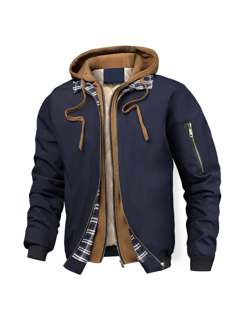 Herren Layered Bomberjacke mit Kapuzen-Inlay, gesteppter Innenweste und Ärmeltasche Nord Taschen