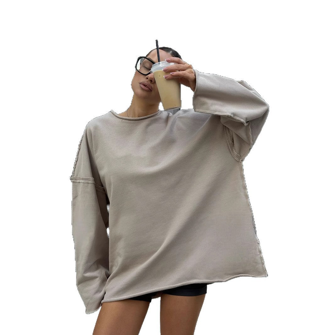 Damen ultraweites Relax-Sweatshirt mit ausgefransten Nähten und asymmetrischem Saum Nord Taschen