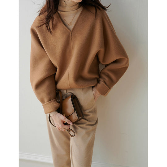 Damen Lässiger V-Ausschnitt Pullover Nord Taschen
