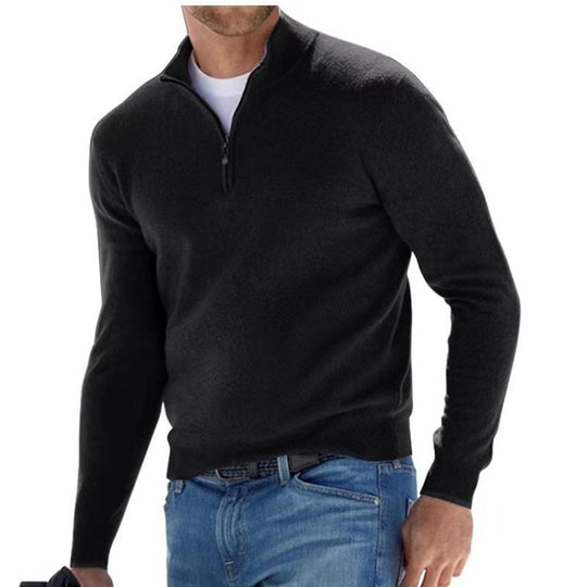 Herren Feiner Strickpullover mit kurzem Reißverschluss und Troyerkragen Nord Taschen