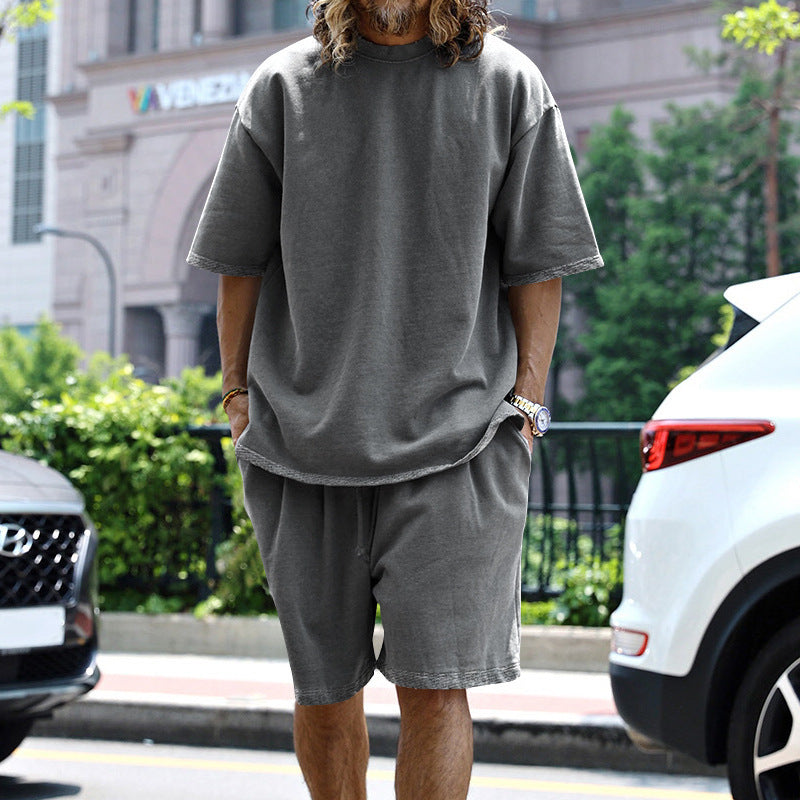 Herren nan oversized Loungewear-Set mit Boxy-Shirt Kordelbund-Bermuda und weichem Baumwollmix
