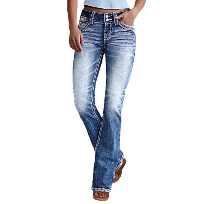 Damen enge High-Waist Skinny-Jeans mit sichtbarer Kontrastnaht Nord Taschen