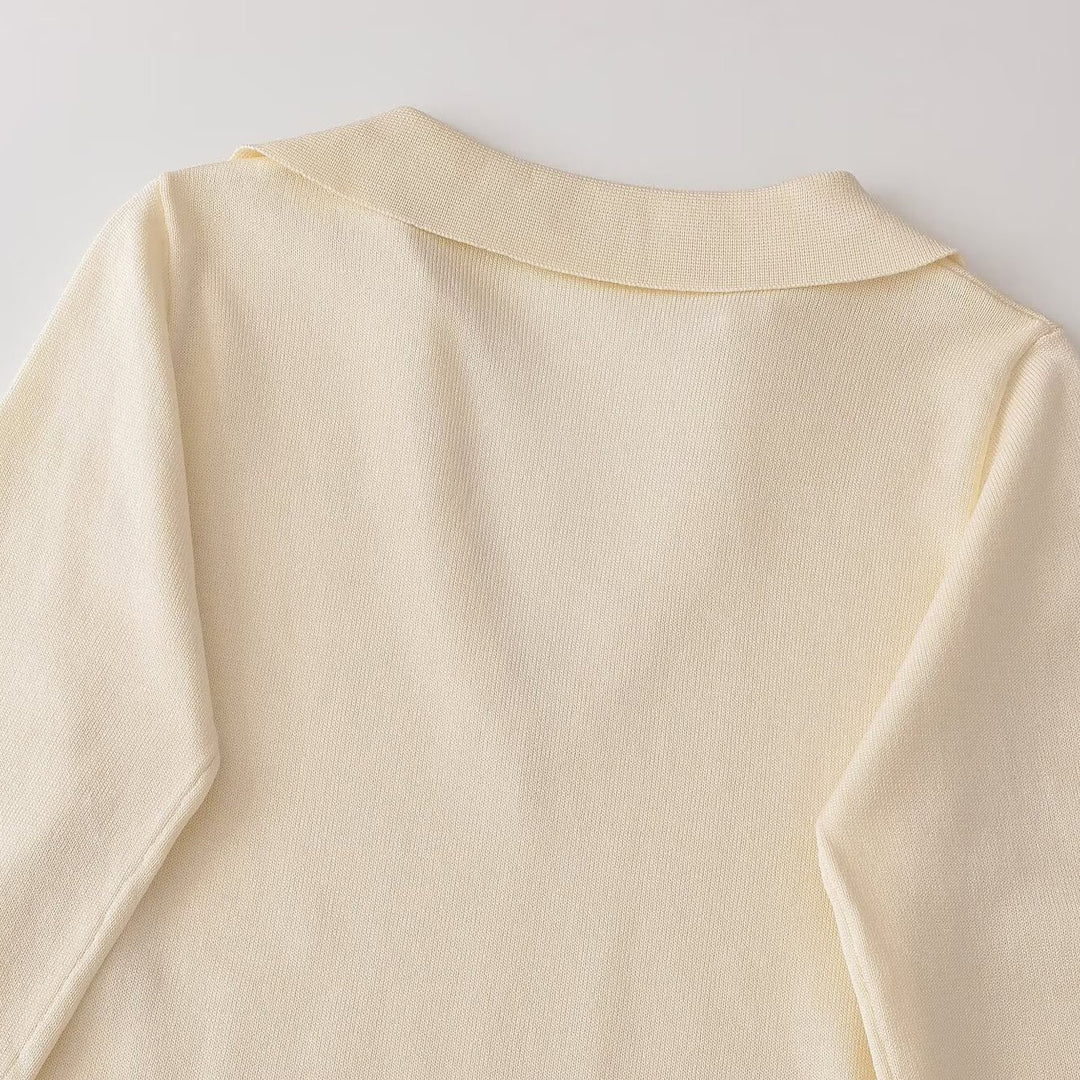 Damen Feinstrick-Longsleeve mit tiefem V-Ausschnitt und Hemdkragen Nord Taschen