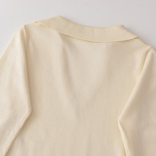 Damen Feinstrick-Longsleeve mit tiefem V-Ausschnitt und Hemdkragen Nord Taschen