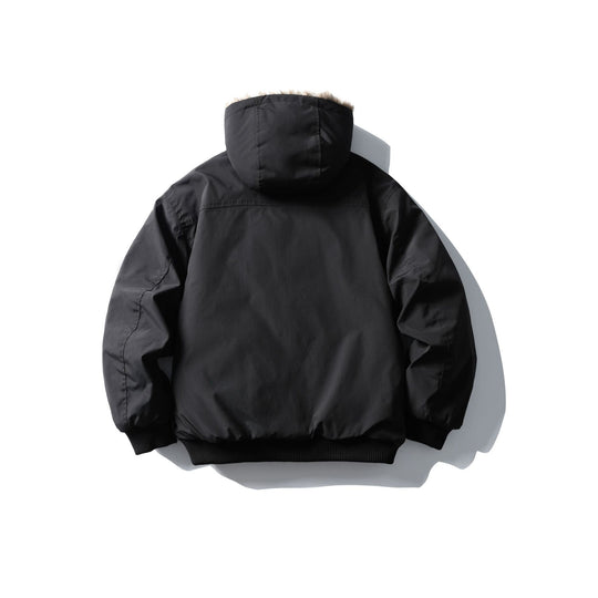 Unisex Boxy-wattierte Kurzjacke mit Kapuze und Kunstfellbesatz Nord Taschen