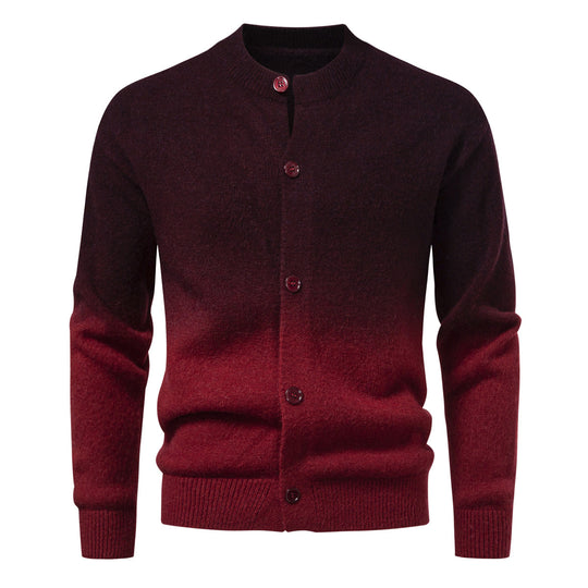 Herren Feiner Button-Cardigan mit Ombre-Farbverlauf und Stehkragen Nord Taschen