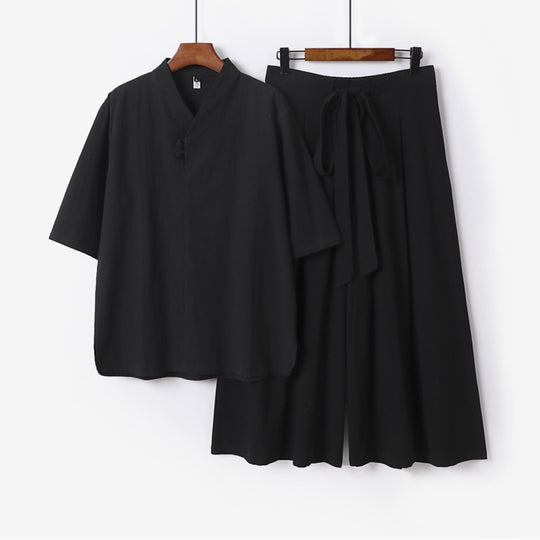 Unisex Zweiteiliges Kimono-Lounge-Set mit Stehkragen Kurzarmtop und weiter Bindbundhose Nord Taschen