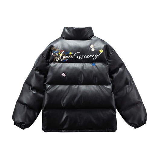 Damen Wattierte Kurzjacke mit floraler Stickerei und hohem Stehkragen Nord Taschen