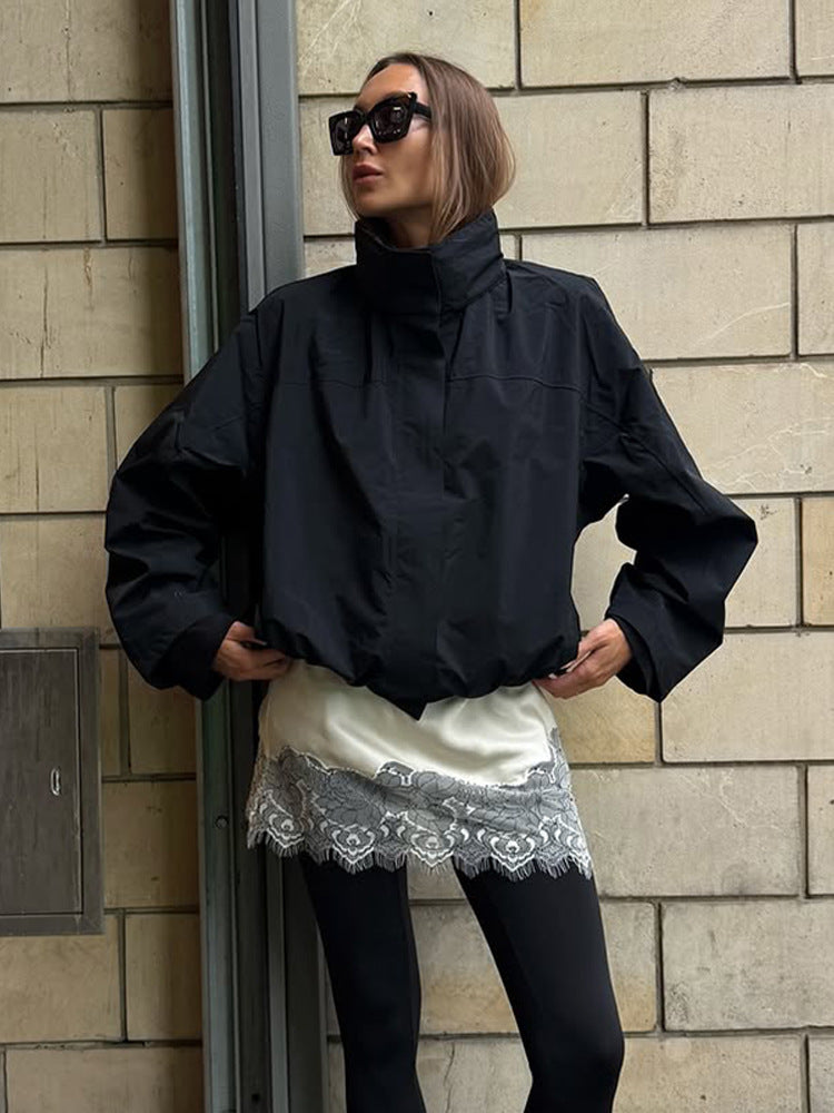 Damen lässige oversized Jacke mit hohem Kragen und verstellbarem Verschluss - Arvani