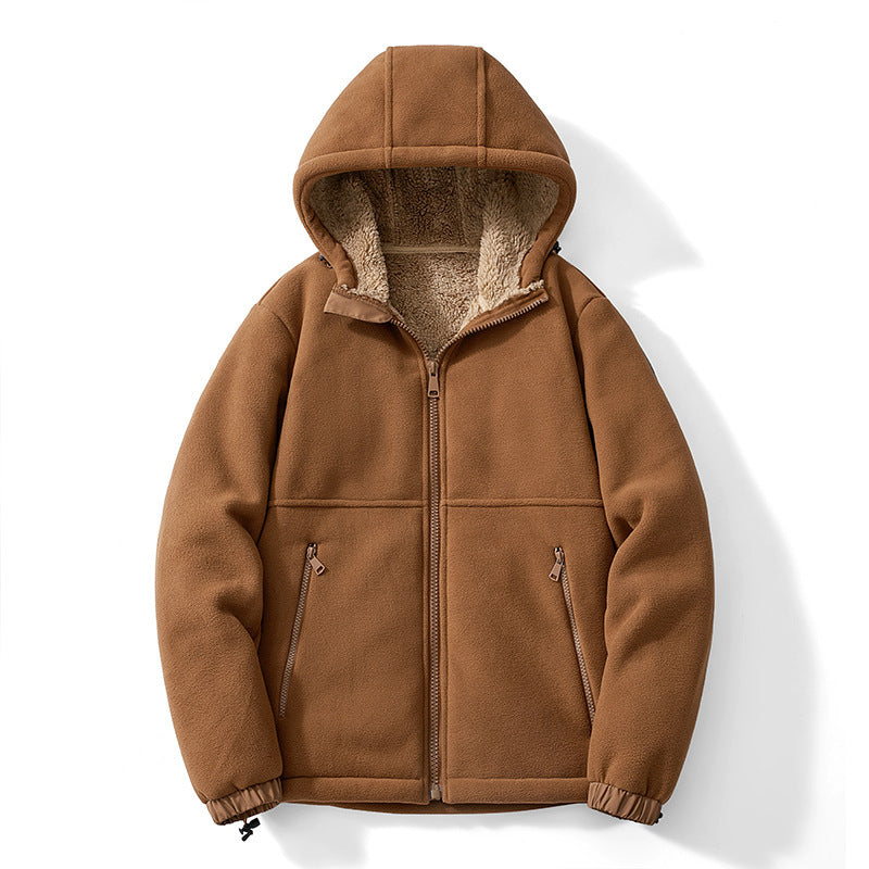 Herren Kapuzen-Fleecejacke mit Teddy-Innenfutter, durchgehendem Reißverschluss und winddichten Bündchen Nord Taschen
