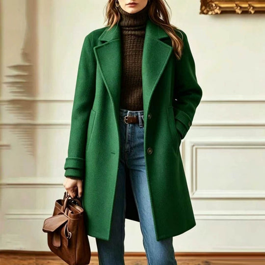 Damen Eleganter Wollmantel mit tailliertem Schnitt und Reverskragen Nord Taschen