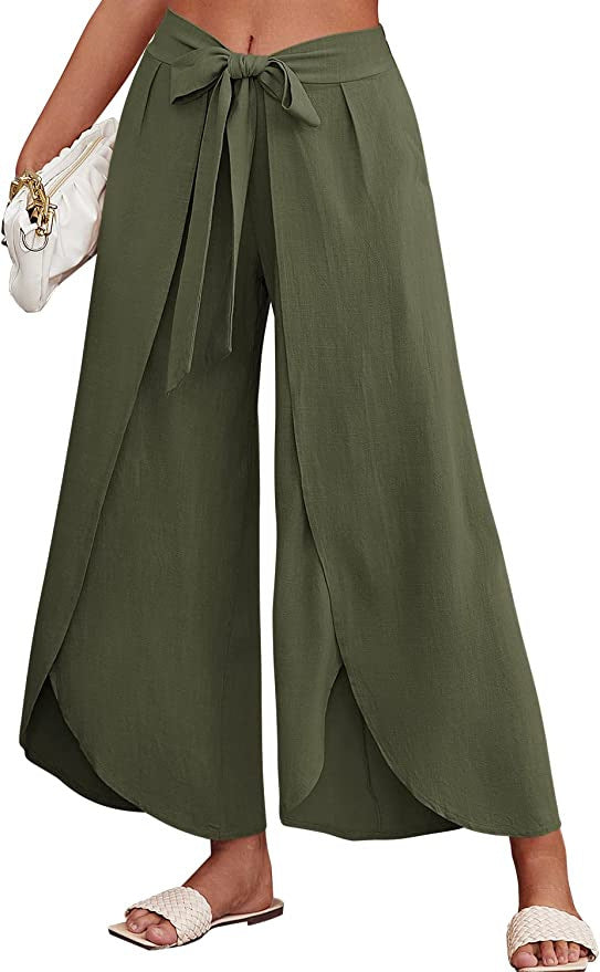 Damen Weite Sommerhose aus leichtem, atmungsaktivem Stoff mit Bindegürtel