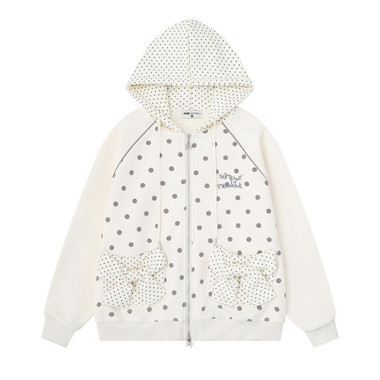 Damen Gepunktete Zip-Kapuzenjacke mit Schleifen-Taschen und Raglanärmeln Nord Taschen