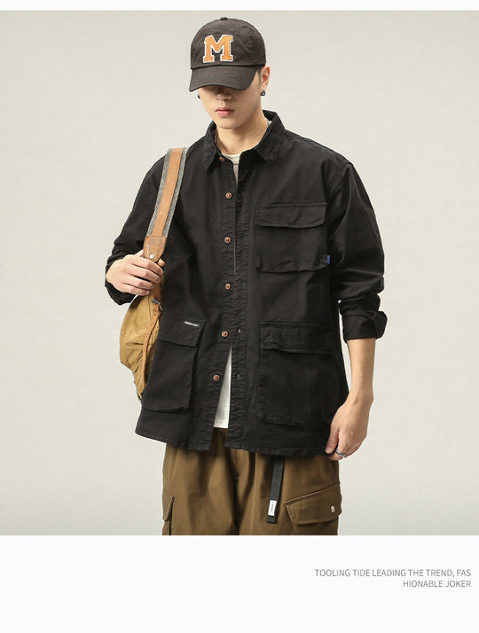 Herren Militärinspirierte Fieldjacke mit Mehrfach-Taschen und lockerem Schnitt Nord Taschen