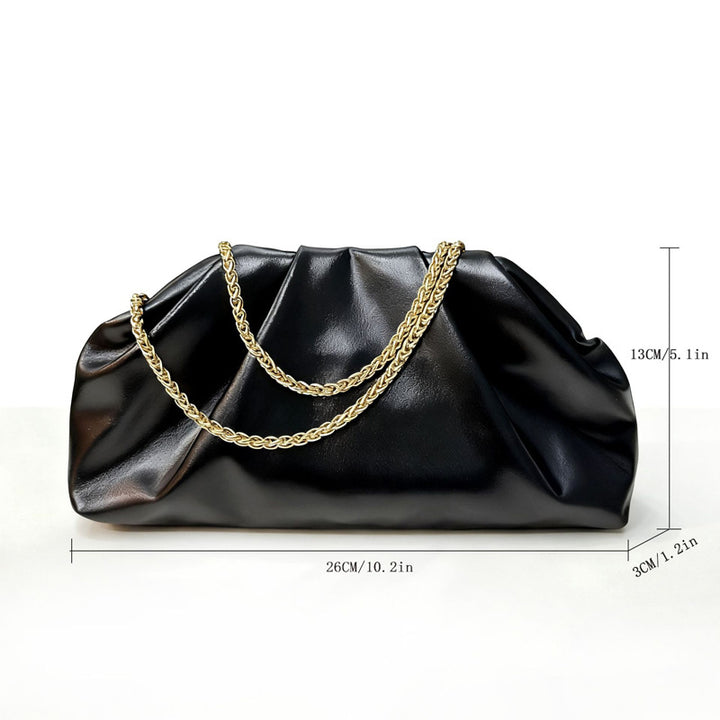 Damen Clutch-Tasche mit glänzendem Faltendesign und elegantem Kettenriemen Nord Taschen
