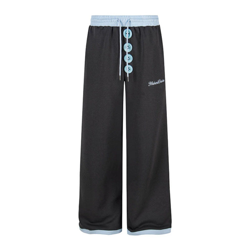 Damen Weite Lounge-Hose mit Zierknopfleiste, hohem Bund und Kordelzug Nord Taschen