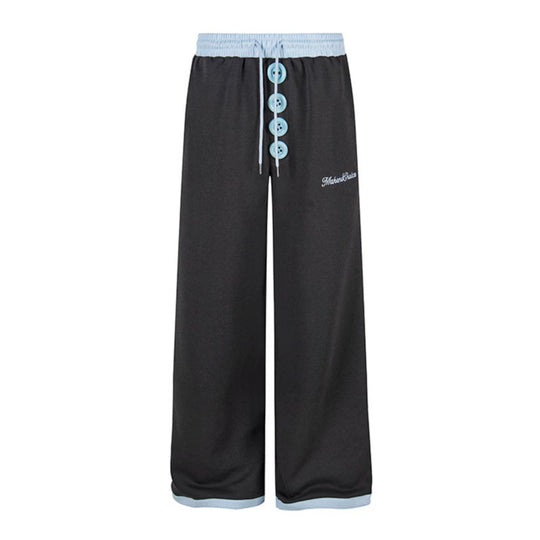 Damen Weite Lounge-Hose mit Zierknopfleiste, hohem Bund und Kordelzug Nord Taschen