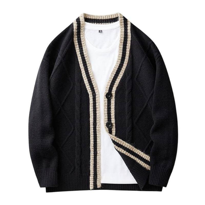 Herren Strickcardigan mit Zopfmuster, V-Ausschnitt und Kontrastkante Nord Taschen