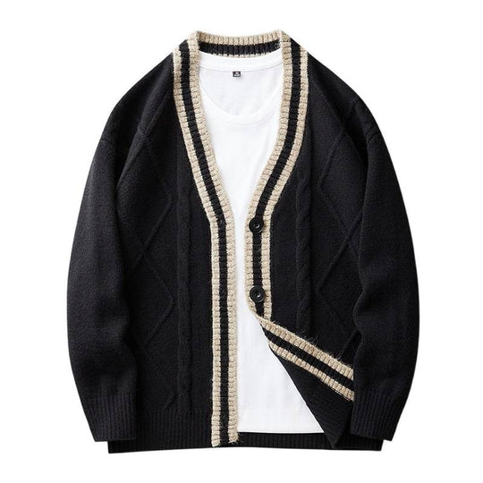 Herren Strickcardigan mit Zopfmuster, V-Ausschnitt und Kontrastkante Nord Taschen