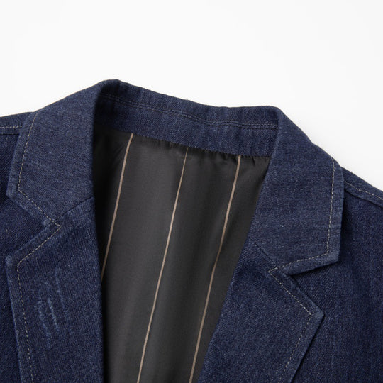 Herren Smart-Casual Denimblazer mit aufgesetzten Taschen und Kontrastnähten Nord Taschen