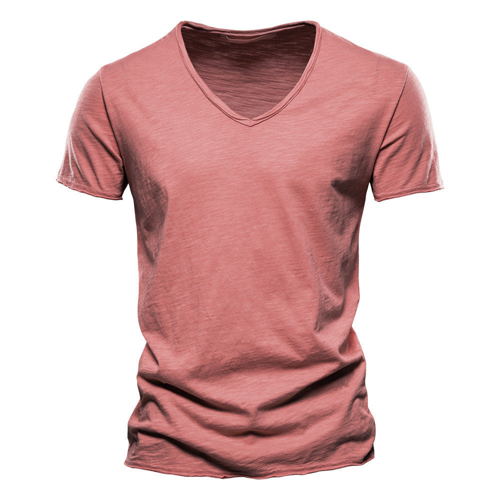 Herren nan leichtes Baumwolljersey Kurzarmshirt mit V-Ausschnitt und schmaler Passform