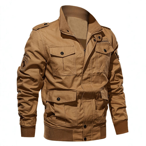 Herren Militärinspirierte Canvas-Fieldjacke mit Schulterklappen und Multifunktions-Taschen Nord Taschen