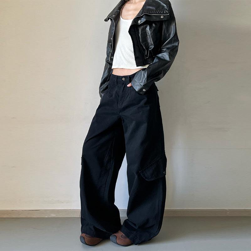 Damen Bodentiefe Utility-Palazzo-Hose aus schwerem Twill mit seitlichen Pattentaschen Nord Taschen