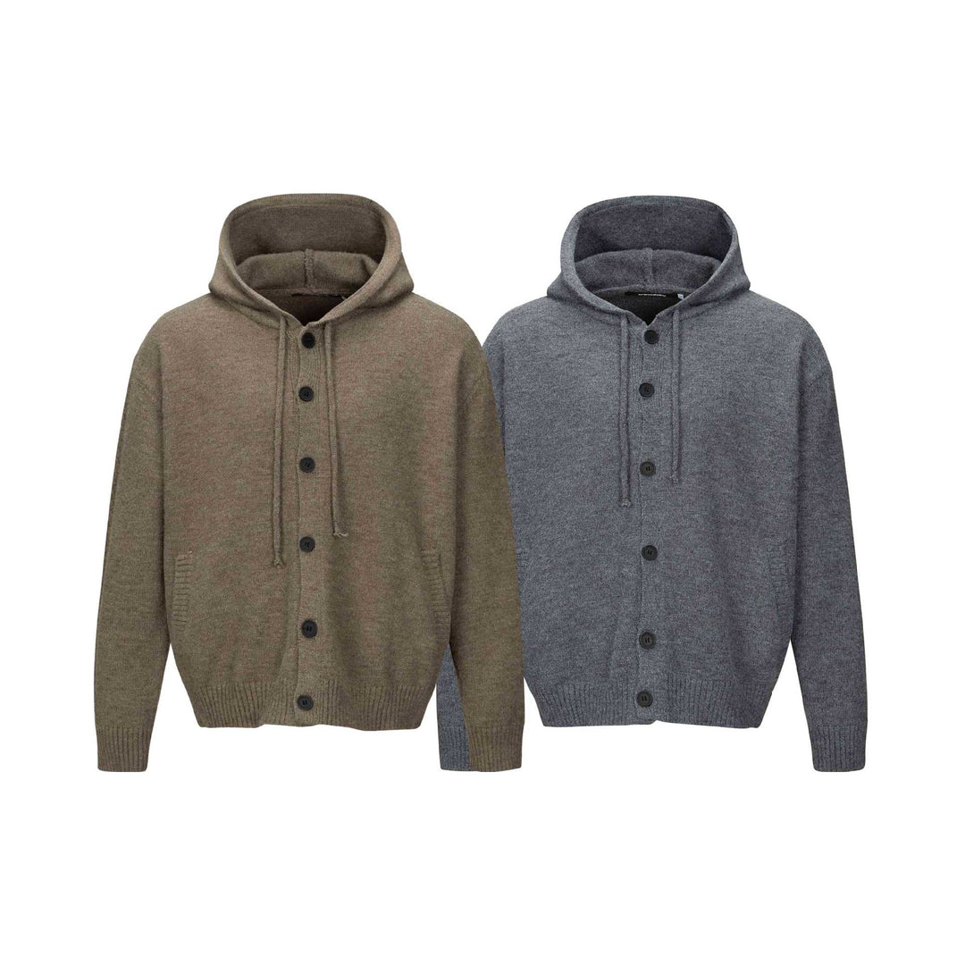 Unisex Kapuzen-Cardigan mit Knopfleiste, angerauter Strickstruktur und Rippbündchen Nord Taschen