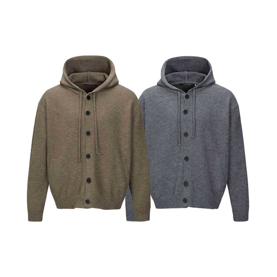 Unisex Kapuzen-Cardigan mit Knopfleiste, angerauter Strickstruktur und Rippbündchen Nord Taschen