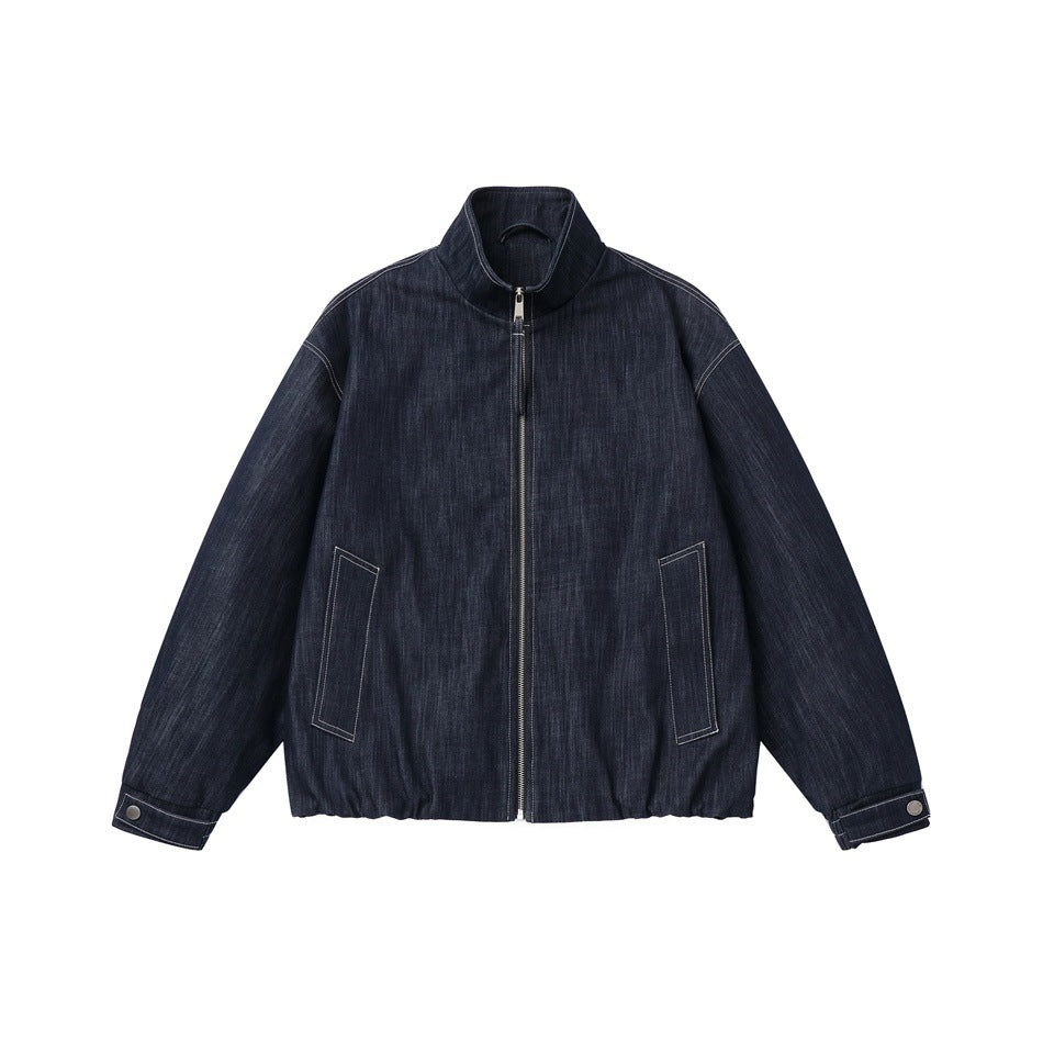 Herren Boxy-Jeansblouson mit hohem Stehkragen, sichtbarer Kontrastnaht und elastischem Saum Nord Taschen