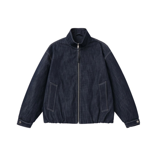 Herren Boxy-Jeansblouson mit hohem Stehkragen, sichtbarer Kontrastnaht und elastischem Saum Nord Taschen