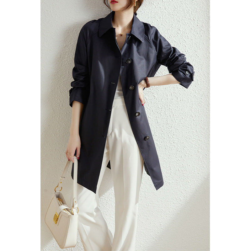 Damen Modische Trenchjacke mit stilvollem Kragen und praktischen Taschen Nord Taschen