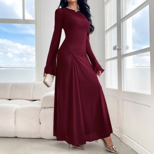 Damen Maxikleid mit geraffter Taillenpartie und Glockenärmeln Nord Taschen