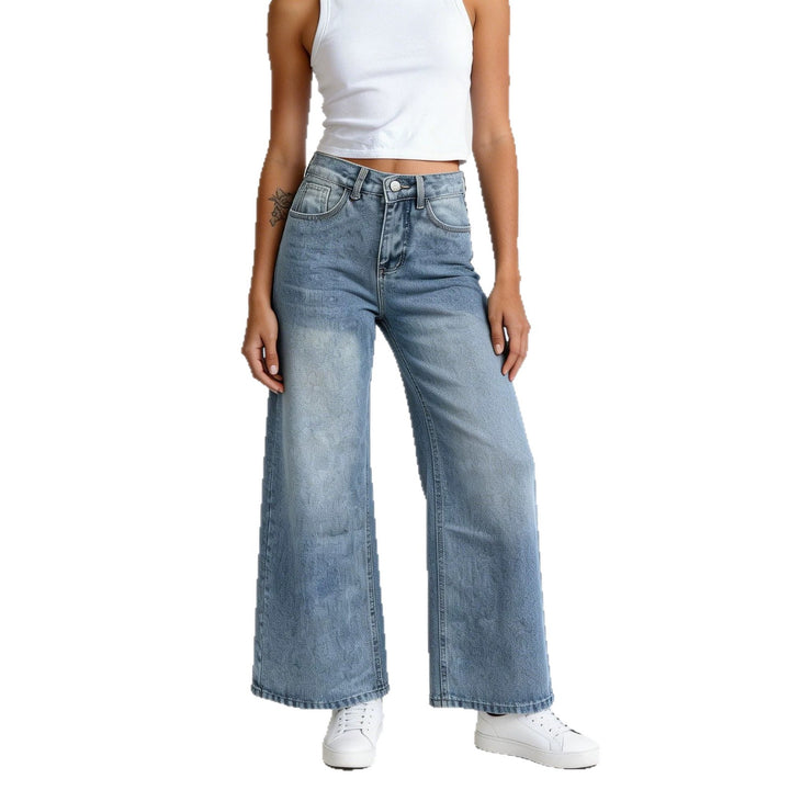 Damen hochgeschnittene Palazzo-Jeans mit extra weitem Bein und taillierendem Schnitt Nord Taschen