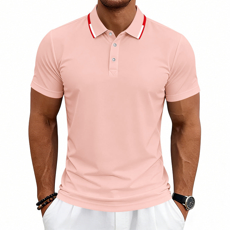 Herren nan tailliertes Kurzarm-Poloshirt mit Kontrastkragen aus atmungsaktivem Piqué