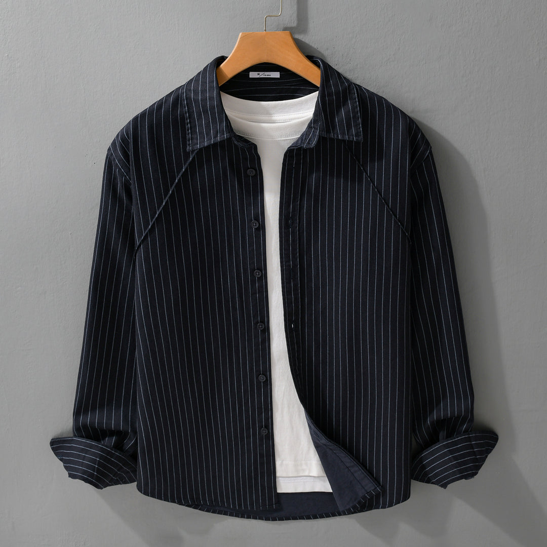 Herren Leichtes Streifen‑Overshirt mit Kentkragen und Raglanärmeln Nord Taschen