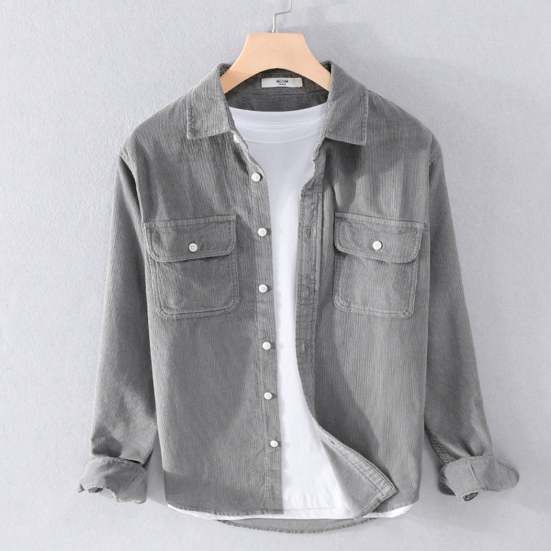 Herren Feincord-Hemdjacke im Worker‑Stil mit doppelten Brustpatten und entspanntem Schnitt Nord Taschen