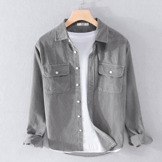 Herren Feincord-Hemdjacke im Worker‑Stil mit doppelten Brustpatten und entspanntem Schnitt Nord Taschen