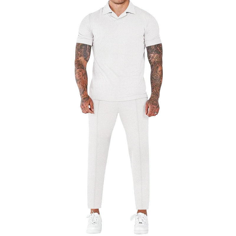 Herren elegantes Kurzarm-Hemd- und Hose-Set mit strukturiertem Design und komfortabler Passform - Arvani